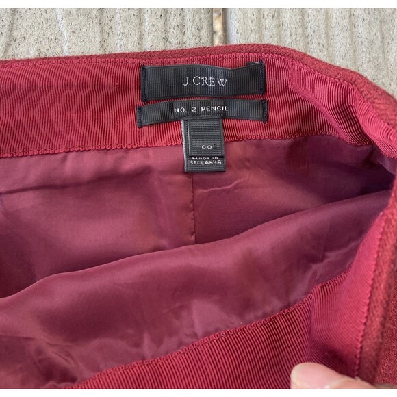 J.Crew No. 2 Pencil Skirt Wool 100% Red Wine Size 00 Rich Jewel Tone Preppy - Picture 3 of 12